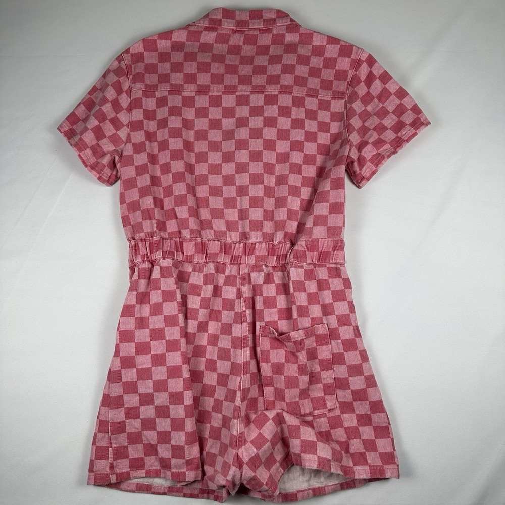 Entro Pink Checkered Romper Size S Button Front Collared Elastic Waist Y2K Retro - Picture 4 of 7